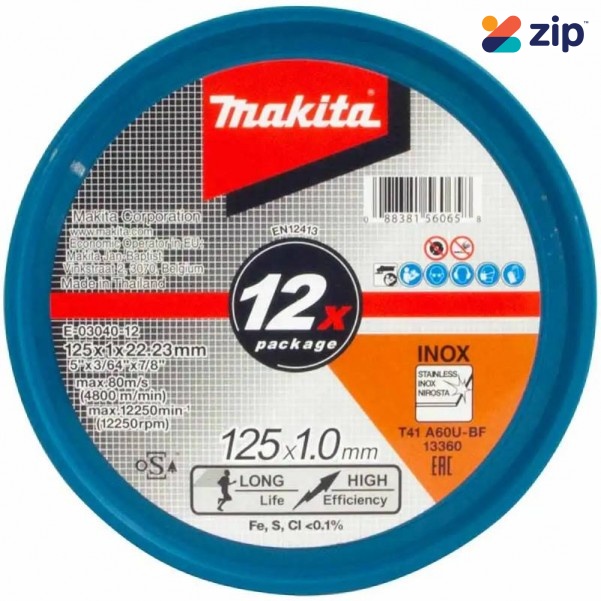 Makita E-03040-12 - 12-Pack 125mm (5") Inox Ultra Thin Elite Cut Off Disc Grinding Accessories